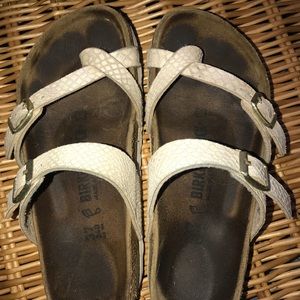 White alligator birkenstocks.